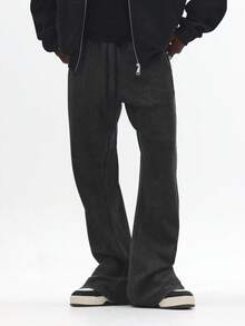 SUMWON Pantalones acampanados con textura de gofre, silueta retro de pierna ancha, pantalones casuales de otoño e invierno con bolsillos laterales y cintura con cordón - Negro - Ver 4