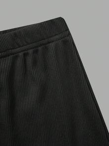 SHEIN Explorewe Set de 2 piezas: Top de manga larga ajustado con hombros oblicuos acanalados + Pantalones rectos para niñas preadolescentes - Negro - Ver 8