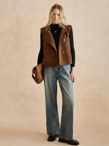 Écloséra 秋冬新款羊毛混纺翻领修身女士背心夹克 - 棕色 - 查看 6