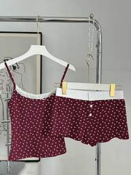 INAWLY Women Lace Trim Sleeveless Allover Print Tank Top + Shorts Set, Casual Summer