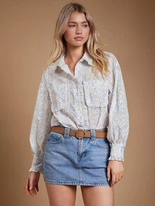 WESTFADE Chemise à manches longues avec col à volants, poche, boutons et broderie florale. Top mignon pour l'automne pour femmes. Convient pour l'automne, l'hiver, le style boho, décontracté, western et les concerts country - Multicolore - Voir 6