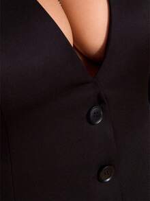 Cravure Traje de pantalones con abertura y vuelo de malla con flocado para mujer talla grande, uso de oficina con escote en V