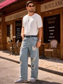 Manfinity NXTstreet Men's Casual Distressed Ripped Loose Waist Jeans - Blue - View 6