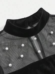 Pitira Tween Girls Partywear, Black Velvet Knit Sequin Mesh Glamorous Dress, Suitable For Halloween, Christmas, Spring Festival, Elegant Party, Gathering Black Dress For Tweens Girl Mesh Dress Tween Girl Tight Dress Black Birthday Dress For Kids 10 Years Old - Black - View 4