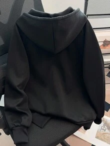 Resyla 新款女士马匹刺绣连帽休闲纯色拉链外套 - 黑色 - 查看 2