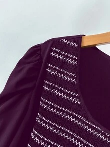 SHEIN LUNE Damen Große Größen gestreiftes Rundhals Laternärmel Lässig Bluse, Frühling/Sommer Peplum Top