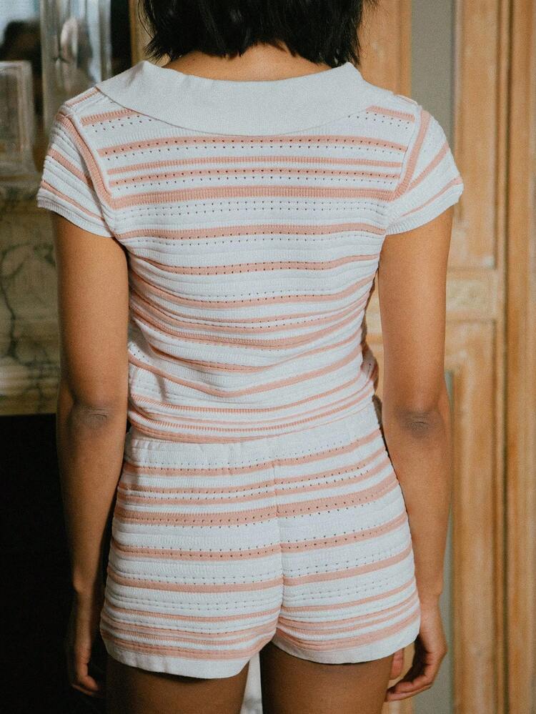 Striped Vacation Knit With Open Stitch And Button Front Co Ord Beach For Woman