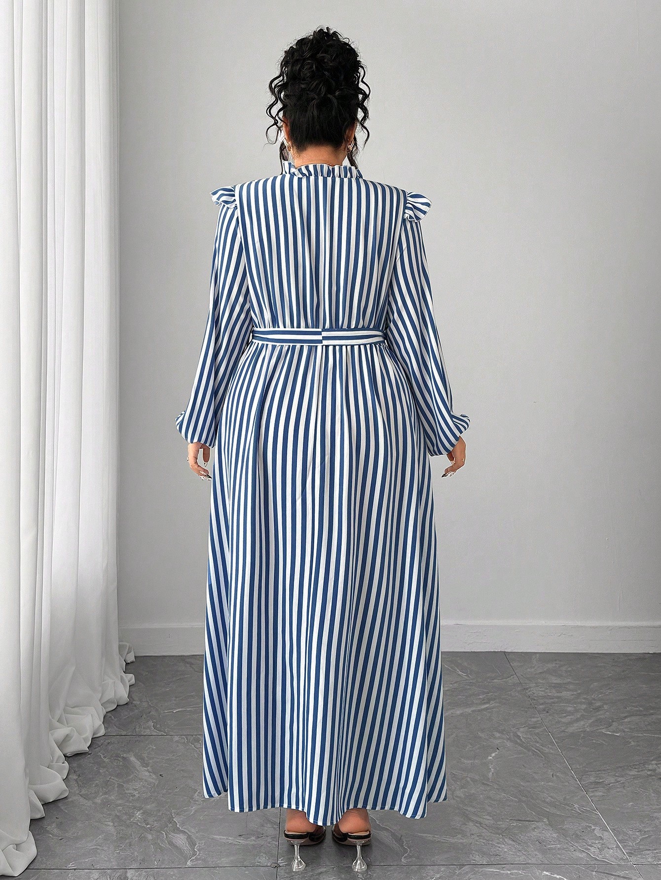 Elenzga فستان كاجوال بأكمام طويلة مع تصميم أزرار و...