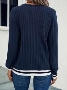 EMERY ROSE Plus Size Women's Soft V-Neck Long Sleeve Sweatshirt With Ribbed Pattern, Popular For Autumn/Winter - Multicolor - View 2