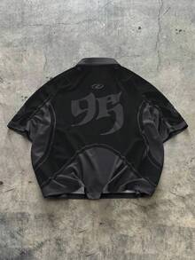 AXEPEAK Men's Letter Print Contrast Color Sporty Short Sleeve Polo Shirt