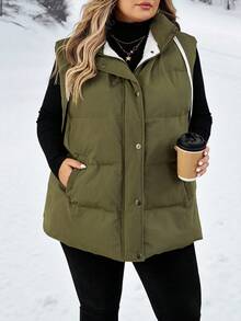 SHEIN CURVE+ 大码女式加厚连帽背心夹克，带口袋，吸汗，冬季大码背心大码冬季背心大码羽绒背心 8xl 背心大码夹克秋季/秋冬