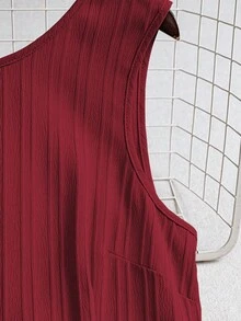 EMERY ROSE 女式夏季编织露背系带无袖A字褶边下摆休闲迷你连衣裙 - 紅色 - 查看 4