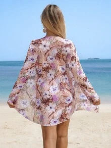 Swim Lushoire Bãi Biển Mùa Hè Nhiệt Đới In Lưới Bikini Bộ Quấn Thập Giá Push Up Bra Top & Hipster Bikini & kimono 3 Miếng Bikini - Nhiều màu - Xem 8