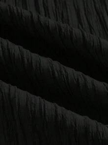 SHEIN Tall CURVE 夏季休闲纹理阔腿七分裤 - 黑色 - 查看 4