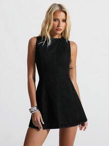 Jeanoix Women's Sexy Casual Backless Tie-Knot Sleeveless Denim Dress, Summer - Black - View 8