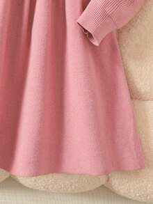 SHEIN Vestido casual de media longitud con dobladillo de volantes dulce para niña preadolescente, otoño/invierno - Rosa - Ver 4