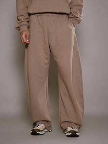 Musero Wide Barrel Leg Basic Premium Jogger Elasticated Drawstring Waistband Bottoms Only Tracksuit /Winter - Grey - View 2