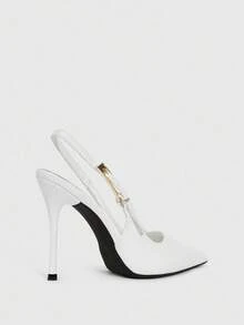 CUCCOO SZL Giày cao gót mũi nhọn hở gót màu trơn dành cho nữ, thích hợp cho dịp Giáng sinh. - trắng - Xem 4