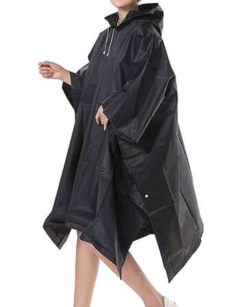 1pc Heavyweight Waterproof EVA Hiking Raincoat, Multifunctional Unisex Hooded Rain Poncho For Hiking, Camping, Outdoor Activities