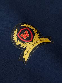 Manfinity Dauomo Plus Size Men's Embroidered Zipper Casual Pullover Sweatshirt - Navy Blue - View 6