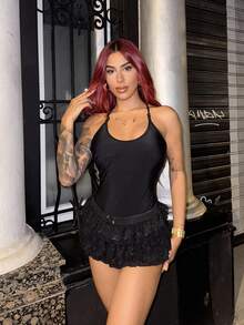 Của phụ nữ Nhiều lớp Váy ren - màu đen - Xem 5