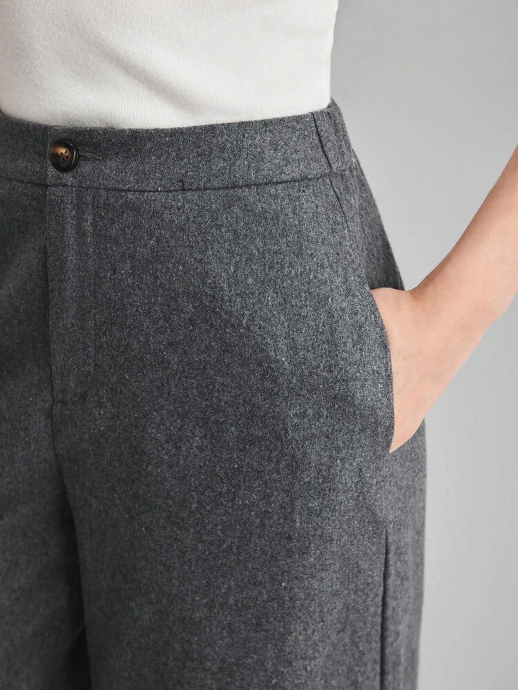 Women's Elegant Gray Winter Wool Blend Wide Leg Pants,Business Corporate Office Wear,Business Casual Trousers For Party,Teacher Uniform & Valentine