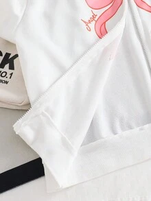 1 件女童拉链连帽夹克，长袖，抽绳腰部，背部和袖子上有蝴蝶刺绣图案 - 白色 - 查看 8