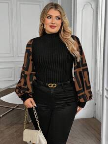 SHEIN Clasi Áo cánh chắp vá cỡ lớn dành cho nữ khi đi nghỉ - Màu nâu  Mocha - Xem 3