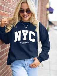 ReShift Plus Size Women's Letter Print Round Neck Long Sleeve Sweatshirt, Autumn/Winter