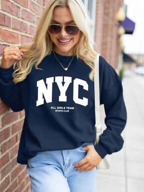 ReShift Plus Size Women's Letter Print Round Neck Long Sleeve Sweatshirt, Autumn/Winter