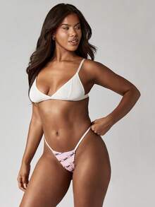 Missguided x Playboy 女士低腰印花丁字裤内裤舒适弹力松紧腰高腰贴身内衣时尚 - 彩色 - 查看 4