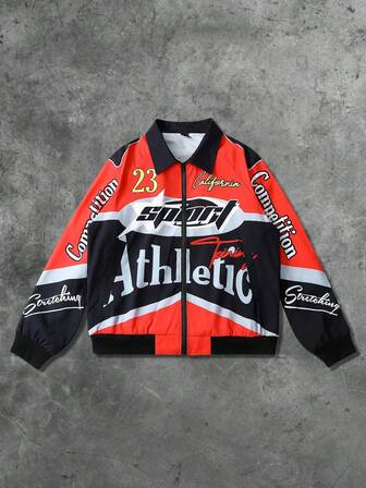 Street Life Men's Colorblock Letter Print Jacket, Spring/Autumn