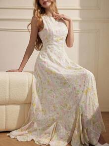 Aveloria Rosie Vestido de fiesta elegante sin mangas con inserción de dobladillo de tela bordada con teñido anudado de colores - Multicolor - Ver 6