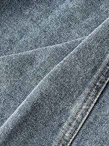 Elamini 單排扣毛邊下擺泡泡袖牛仔夾克 - 中等水洗藍 - 查看 6