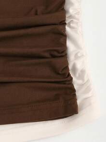 Sweetra Women's Solid Color Y2K Sexy Mock Neck Ruched Long Sleeve T-Shirt