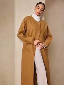 Graceveil Elegant Dropped Shoulder Overcoat With Scarf, Fashion & Chic For Autumn/Winter Wrap Coat Long Coat Women Outerwear Long Coats For Women Overcoat - Khaki - View 8