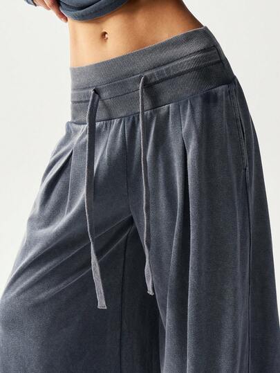 Bohemela Women's Casual Solid Color Knit Loose Wide Leg Pants