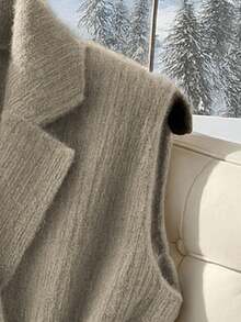 SHEIN PETITE Elegante chaleco de punto con bolsillo y cuello en V de estilo casual para mujer, de corta longitud