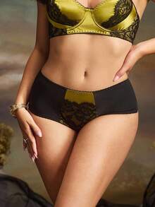 PinupPomp 撞色撞色蕾丝无缝丁字裤 - 黑色 - 查看 6