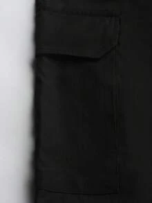 Manfinity Homme 大码男士字母图案抽绳腰休闲工装慢跑裤，休闲黑色裤子，街头潮流，秋季 - 黑色 - 查看 3