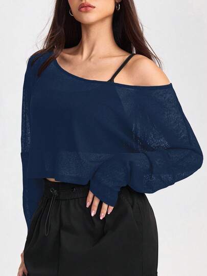 With My Calm Women's Loose Batwing Sleeve Off-Shoulder Workout Running Outdoor Sports T-Shirt Navy Blue Top Off Shoulder Top Royal Blue Top Blue Off Shoulder Top Navy Blue Off Shoulder Top Blue Off Shoulder Shirt
