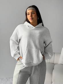 Rhythm Era Sudadera holgada con capucha, bolsillo y forro térmico para mujer de talla grande, para correr, tenis, uso diario, otoño/invierno - Gris Claro - Ver 1