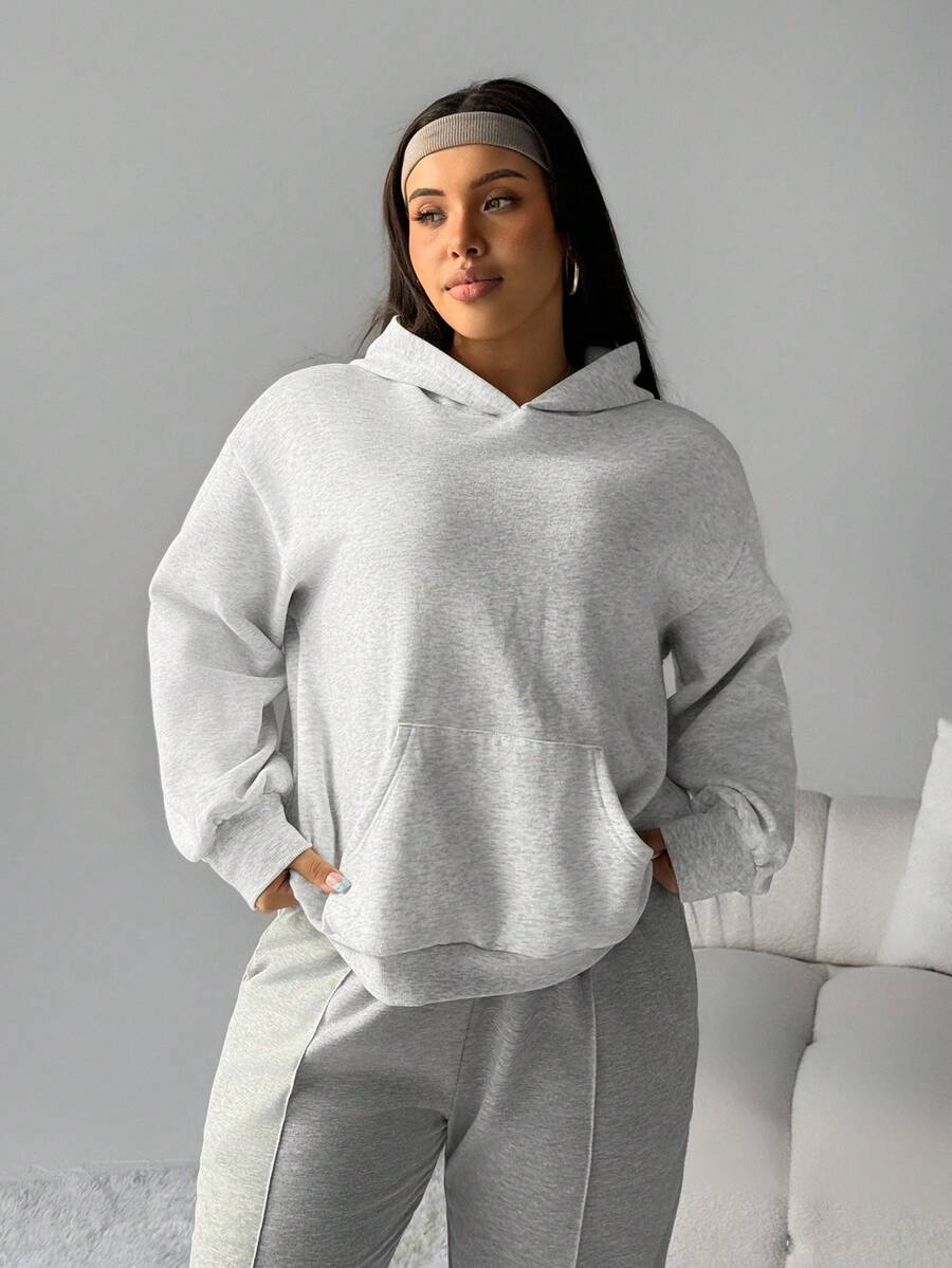 Rhythm Era Sudadera holgada con capucha, bolsillo y forro térmico para mujer de talla grande, para correr, tenis, uso diario, otoño/invierno - Gris Claro - Ver 1