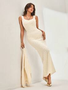 Chiquease Conjunto de 2 peças de vestido e cardigan vintage de crochê com alças - Bege - Ver 6