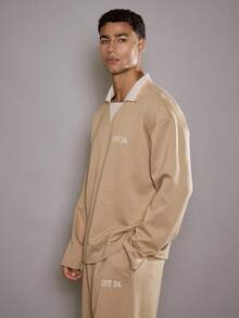 Musero Oversized Relaxed Long Sleeve Contrast Collar Premium Top "EST24" Slogan Top Only Fall/SPRING SUMMER - Brown - View 3