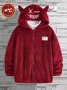 SHEIN Tween Boy Hooded Thermal Lined Zip-Up Jacket, Comfortable Thicker Outerwear Fall Winter