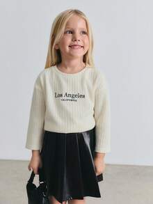 Maija Kids Oversized Casual Long Sleeve T-Shirt With Embroidered English Graphic For Young Girls Fall Winter