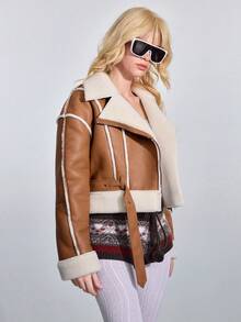 ROMWE Avant Women's Casual Y2K Furry Faroe Islands Jacket, Autumn/Winter - Brown - View 5