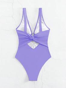 SHEIN Swim Summer Beach Ring Linked Cut Out One Piece Swimsuit - Purple - View 7