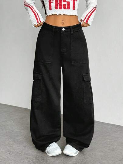 SHEIN EZwear Women's Solid Color Casual Warm Denim Jeans